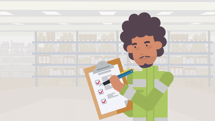 animated illustration of employee filling out safety checklist